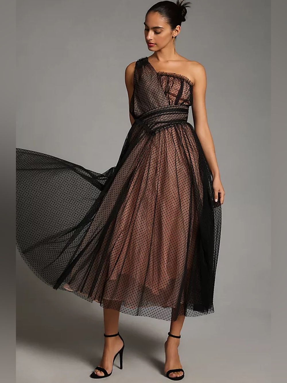 NWT By Anthropologie One-Shoulder Tulle Dot Maxi Dress